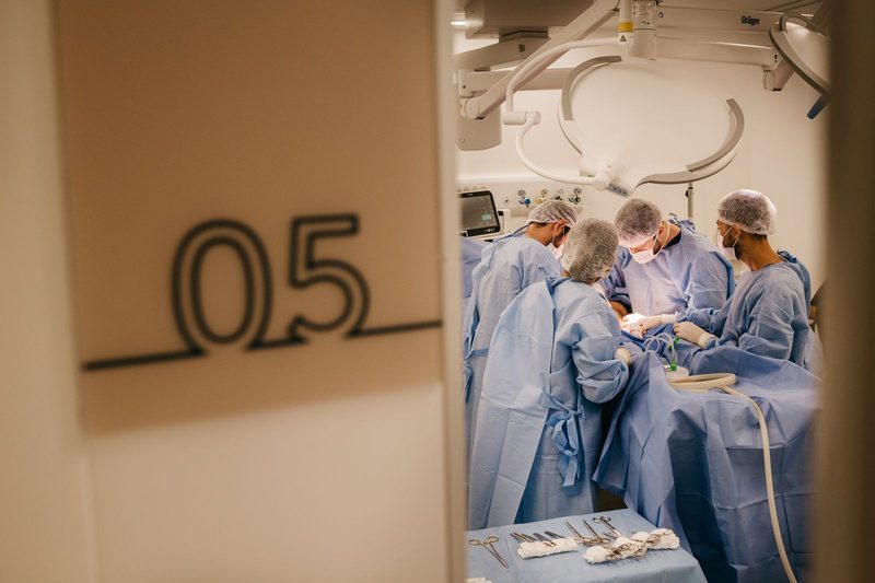 Surgical team working in an ambulatory operating room, the facility side of an ASC case