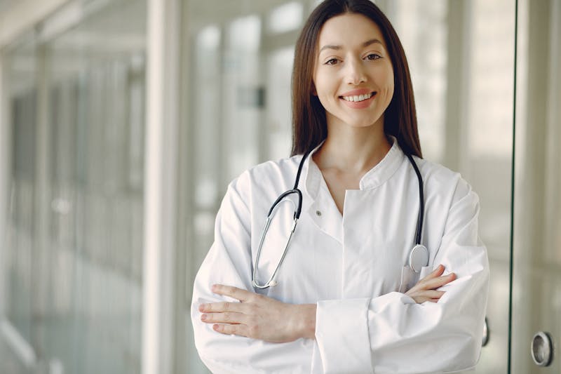 Healthcare professional with stethoscope in ambulatory care facility