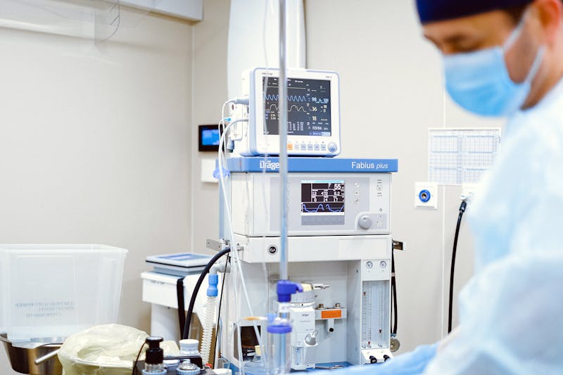 Anesthesia machine and vital signs monitor in operating room