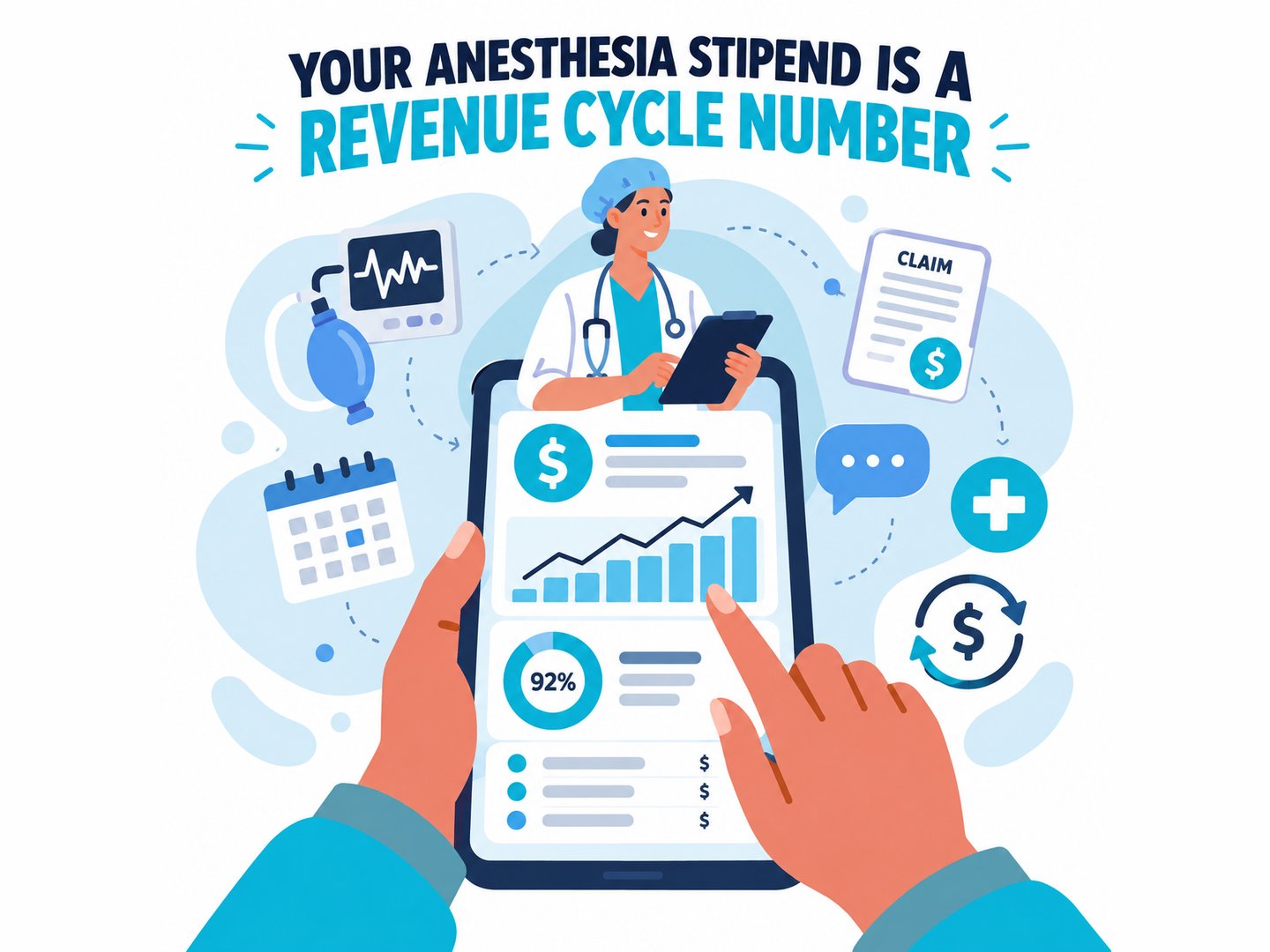 Anesthesia group leaders reviewing stipend and collections data with a hospital executive.